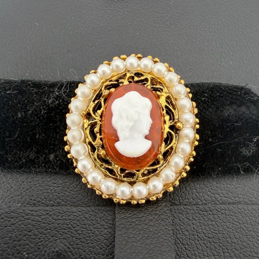 Set of 2 Black Velvet Cameo & Butterfly Chokers